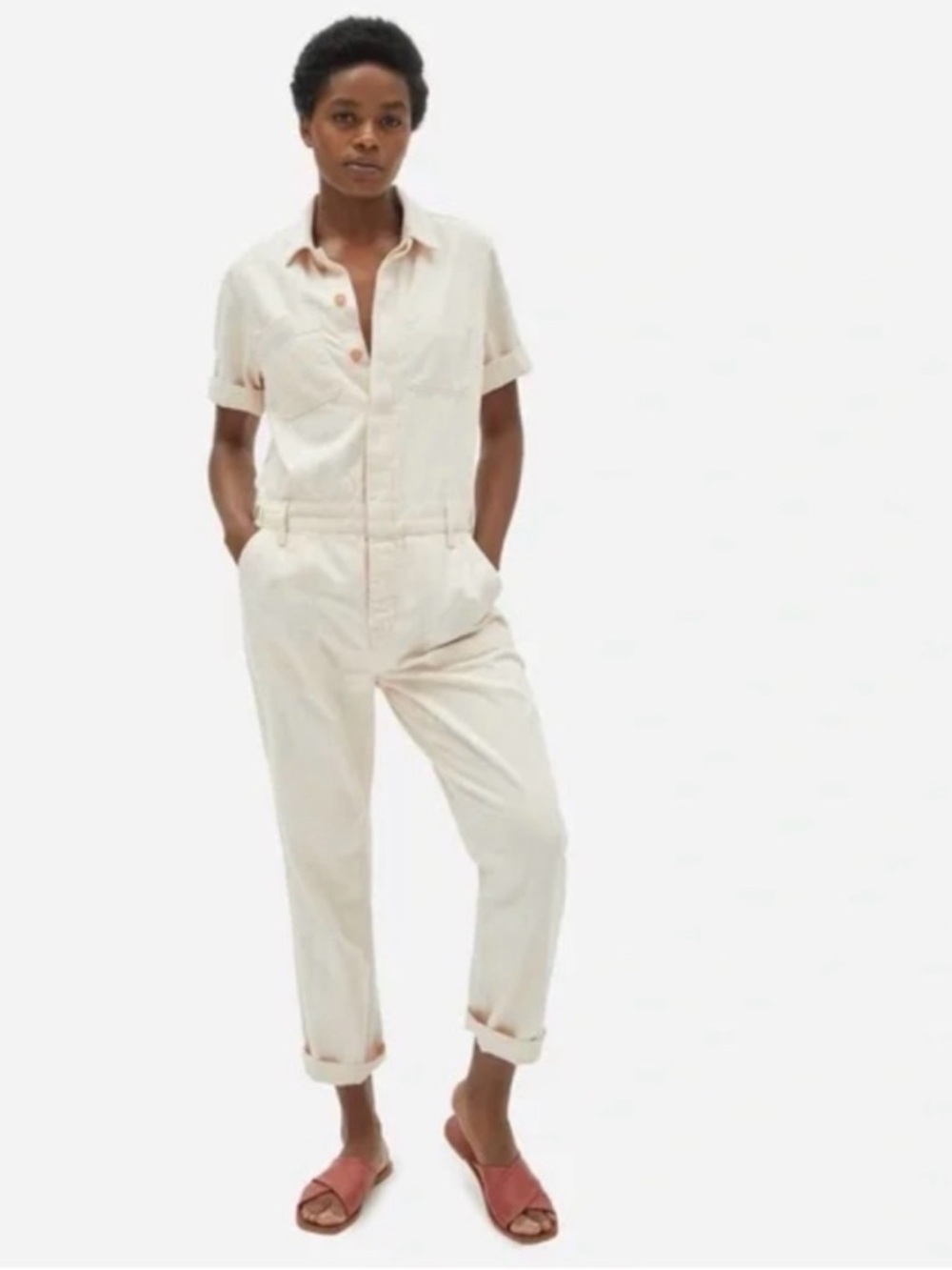 Everlane the Super-Soft Summer Jean Coverall Short-Sleeve Utility Jumpsuit